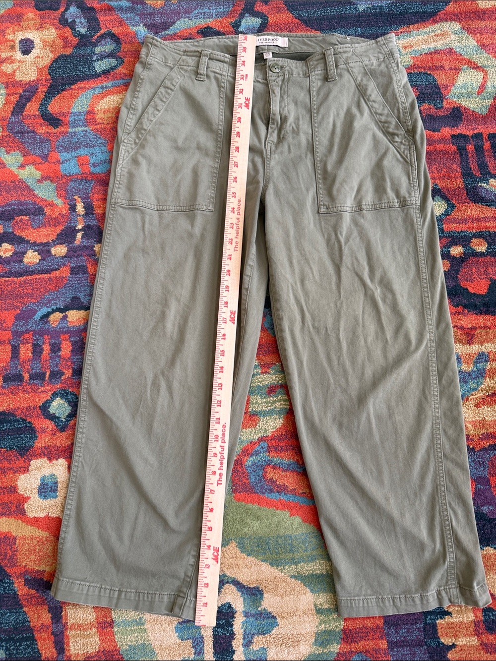Liverpool Los Angeles Olive Green Cropped Utility Pants